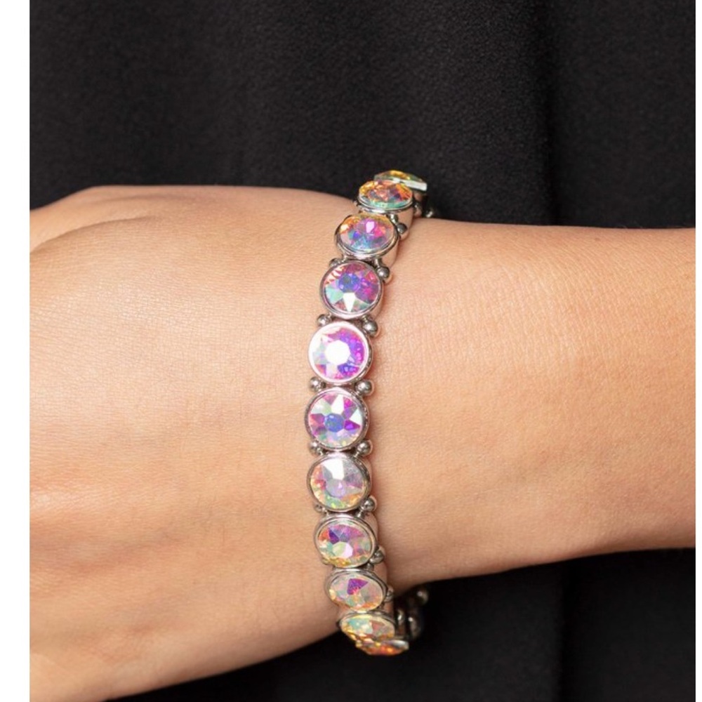Paparazzi Silver Bracelet with Iridescent Gems
